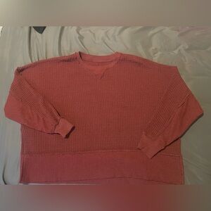 American Eagle burgundy off the shoulder waffle knit sweatshirt